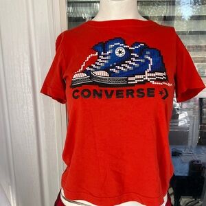 Vintage Inspired Converse Red Tee with Blue Sneaker Graphic